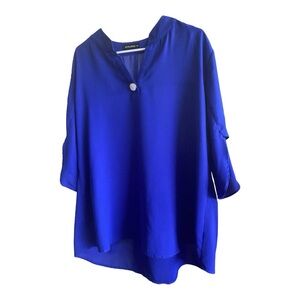 Women’s Funlingo Blue V-Neck Short Sleeve Blouse – Size 2X